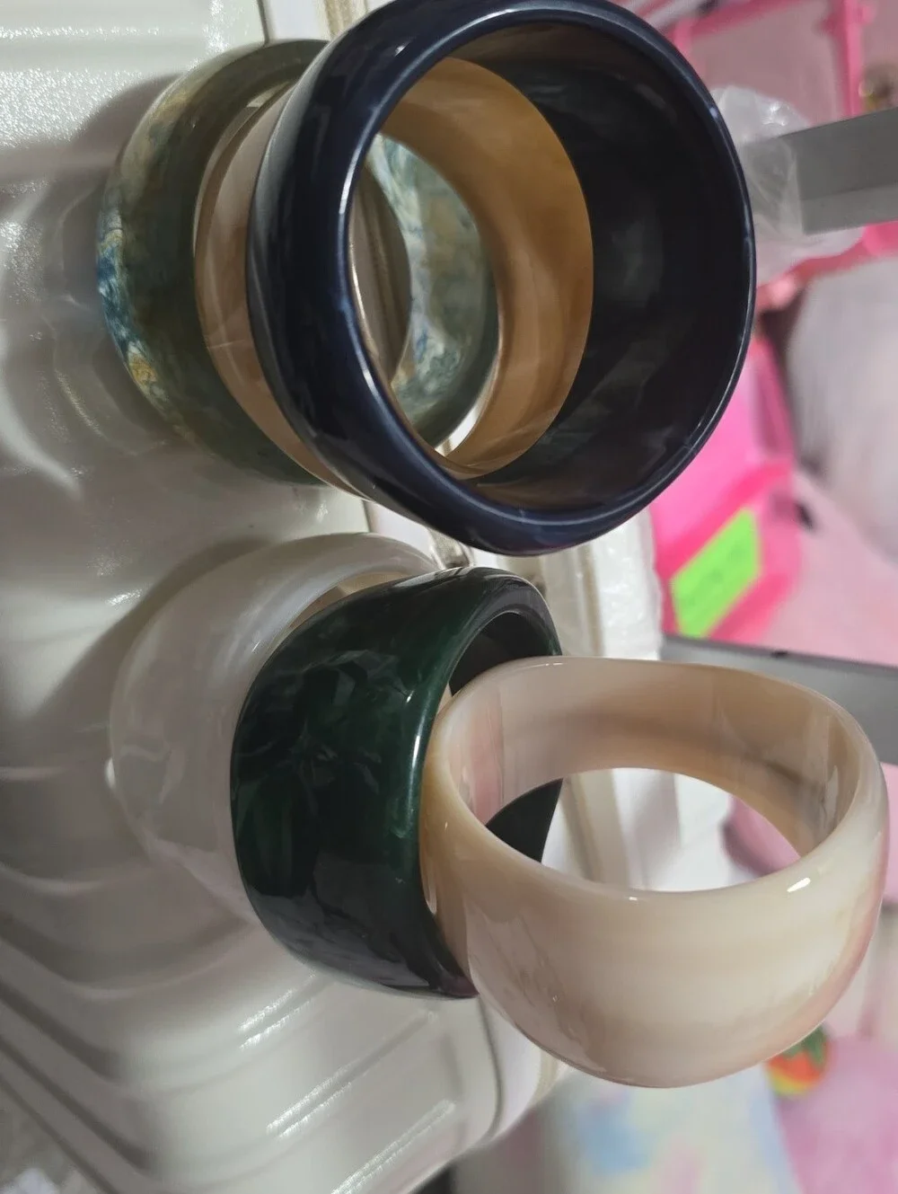 Set of Six Resin Bangle Bracelets in Neutral and Jewel Tones